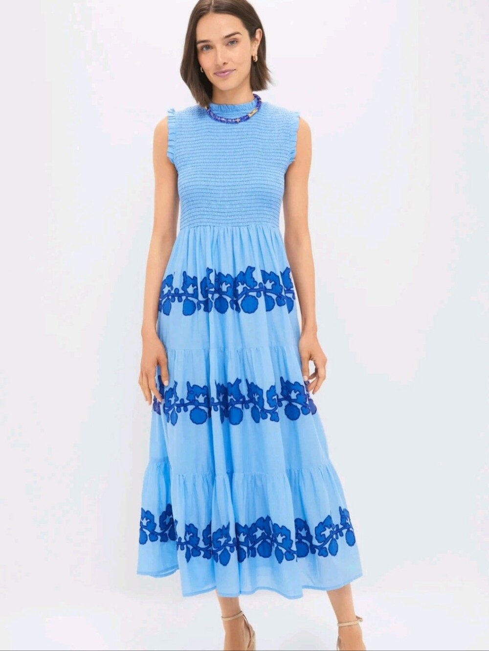 $358 NWT Tuckernuck Exclusive Oliphant Tangier Blue Smocked Maxi Dress XS